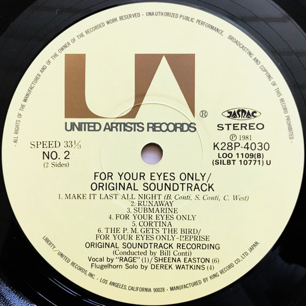 Bill Conti - For Your Eyes Only (Original Motion Picture Soundtrack) | United Artists Records (K28P-4030) - 4 Bill Conti - For Your Eyes Only (Original Motion Picture Soundtrack) | United Artists Records (K28P-4030) - 4