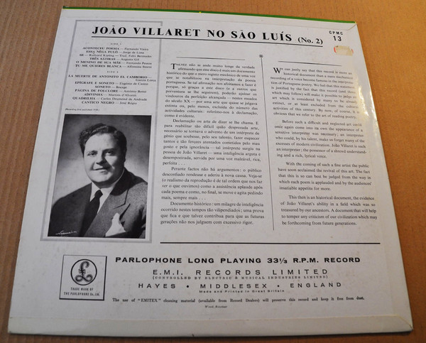 João Villaret - "João Villaret No São Luís," Nº 2 | Parlophone (CPMC 13) - 3