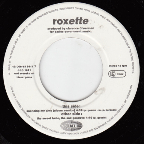 Roxette - Spending My Time | EMI (1C 006-13 6411 7)