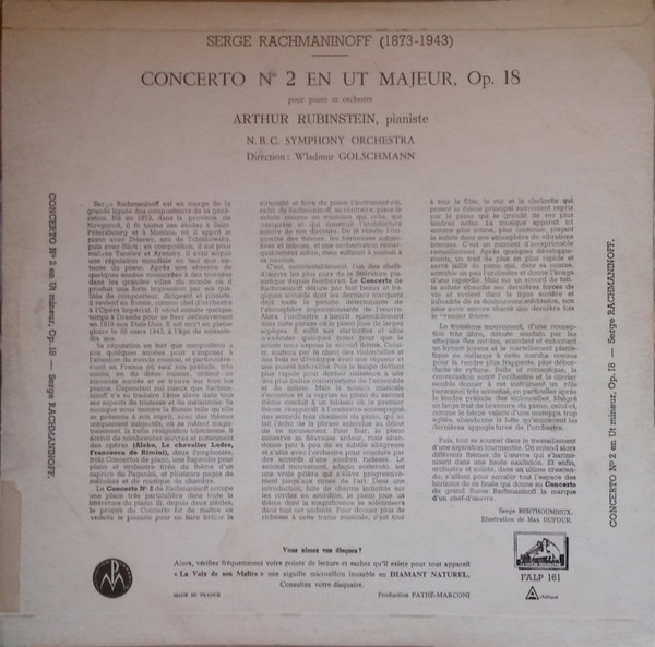 Sergei Vasilyevich Rachmaninoff , Arthur Rubinstein , NBC Symphony Orchestra • Vladimir Golschmann - Concerto No. 2 In C Minor, Op. 18 | La Voix De Son Maître (FALP 161) - 2