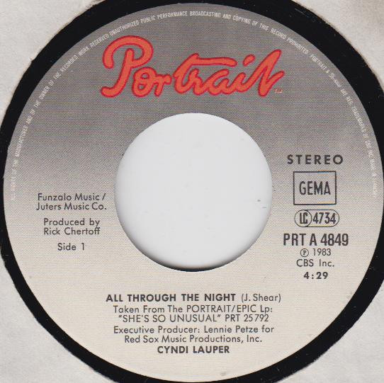 Cyndi Lauper - All Through The Night | Portrait (PRT A 4849) - main