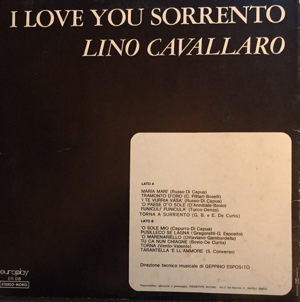 Lino Cavallaro - Love You Sorrento | Europlay (ER 08) - 2 Lino Cavallaro - Love You Sorrento | Europlay (ER 08) - 2