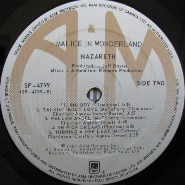 Nazareth - Malice In Wonderland | A&M Records (SP-4799) - 4