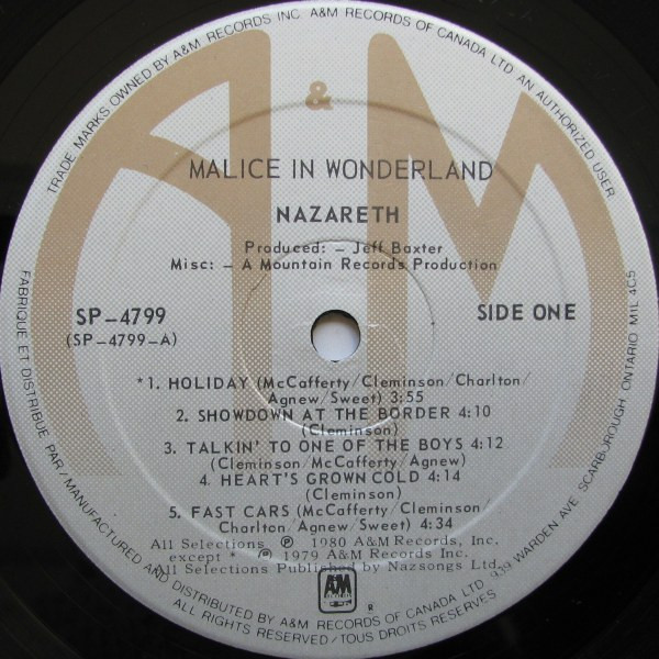 Nazareth - Malice In Wonderland | A&M Records (SP-4799) - 3