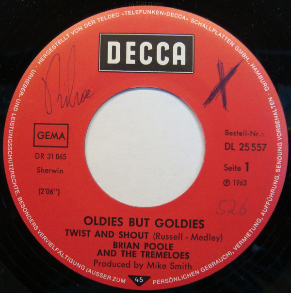 Brian Poole & The Tremeloes - Twist And Shout / Do You Love Me | Decca (DL 25 557)
