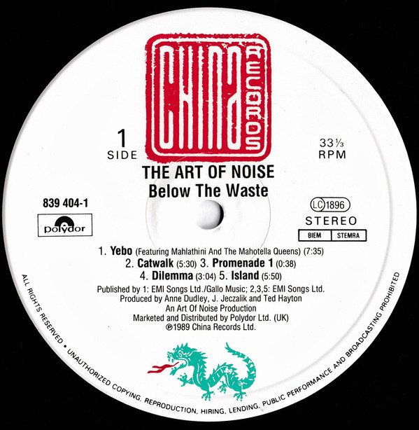 The Art Of Noise - Below The Waste | China Records (839404-1) - main