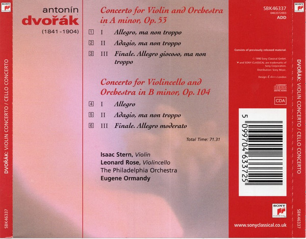 Antonín Dvořák : Isaac Stern , Leonard Rose , Eugene Ormandy - Violin Concerto • Cello Concerto | Sony Classical (SBK 46337) - 4