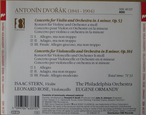 Antonín Dvořák : Isaac Stern , Leonard Rose , Eugene Ormandy - Violin Concerto • Cello Concerto | Sony Classical (SBK 46337) - 2