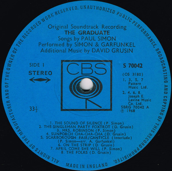 Simon & Garfunkel , Dave Grusin - The Graduate (Original Soundtrack) | CBS (S 70042) - 2
