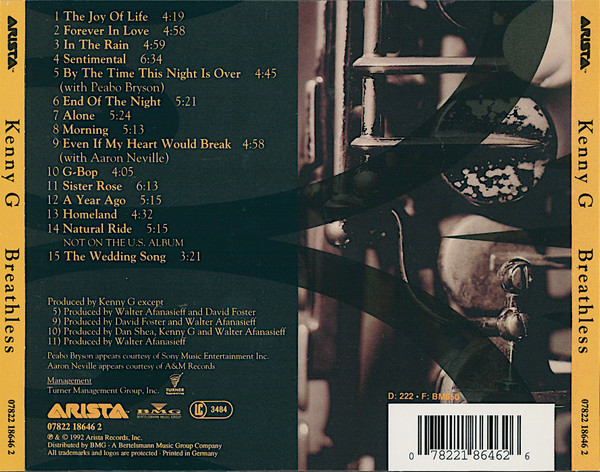 Kenny G - Breathless | Arista (07822 18646 2) - 2