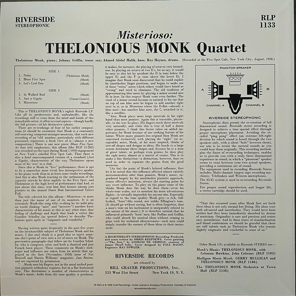 The Thelonious Monk Quartet - Misterioso | Riverside Records (RLP 1133) - 3 The Thelonious Monk Quartet - Misterioso | Riverside Records (RLP 1133) - 3