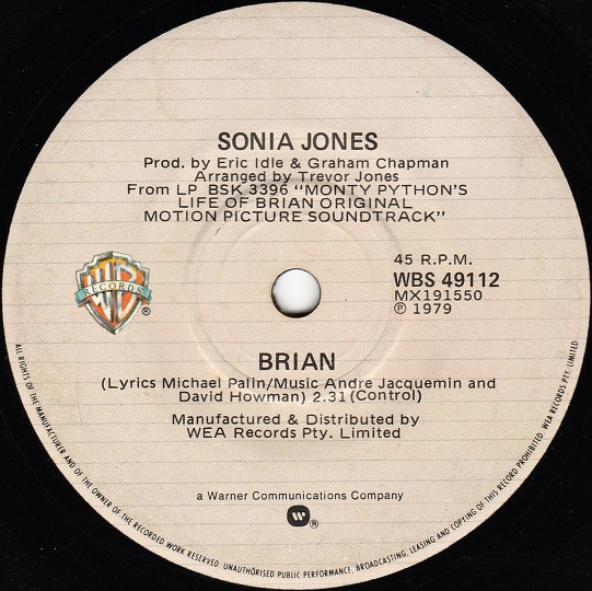 Monty Python / Sonia Jones - Always Look On The Bright Side Of Life / Brian | Warner Bros. Records (WBS 49112) - 2 Monty Python / Sonia Jones - Always Look On The Bright Side Of Life / Brian | Warner Bros. Records (WBS 49112) - 2