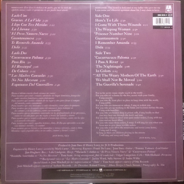 Joan Baez - Gracias A La Vida = Here's To Life | A&M Records (393 614-1) - 2