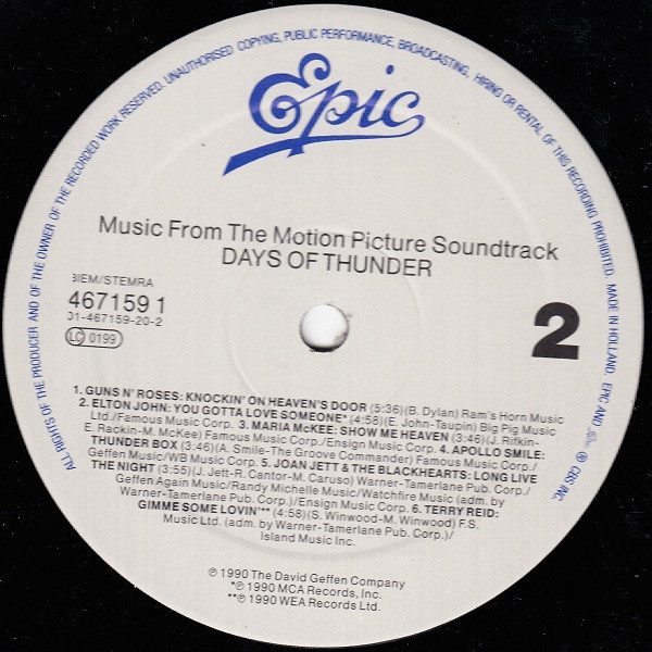 Various - Days Of Thunder (Music From The Motion Picture Soundtrack) | Epic (467159 1) - 3