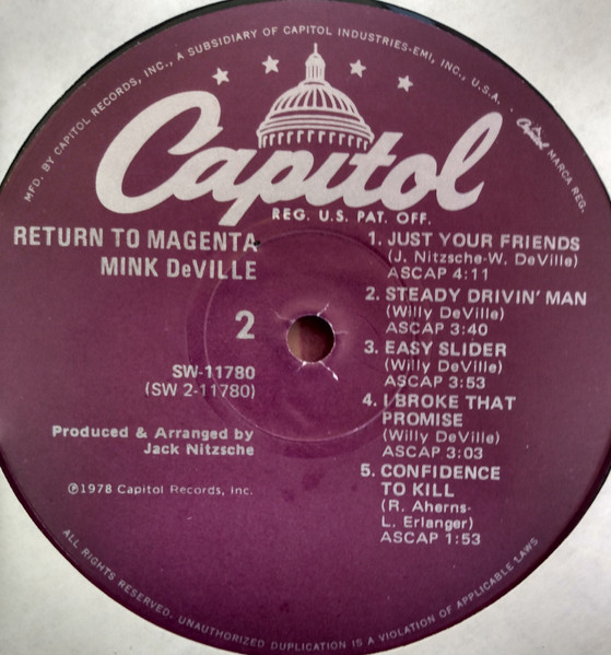Mink DeVille - Return To Magenta | Capitol Records (SW-11780 LA pressing) - 4