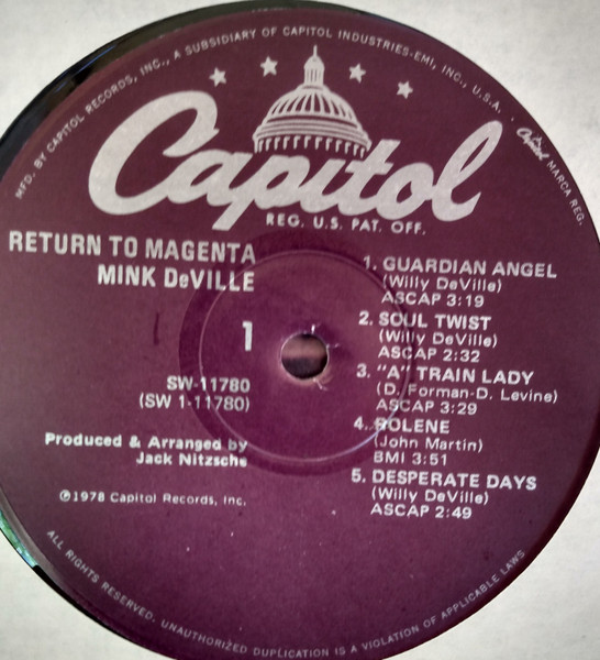 Mink DeVille - Return To Magenta | Capitol Records (SW-11780 LA pressing) - 3