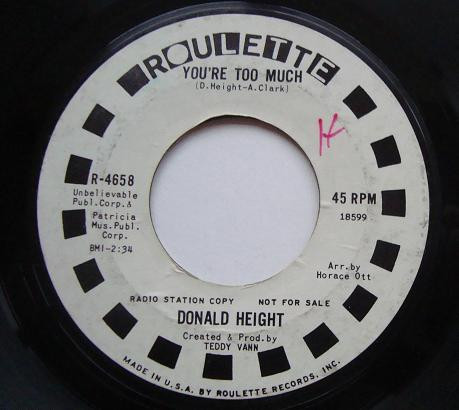 Donald Height - Song Of The Street / You're Too Much | Roulette (R-4658) - 2
