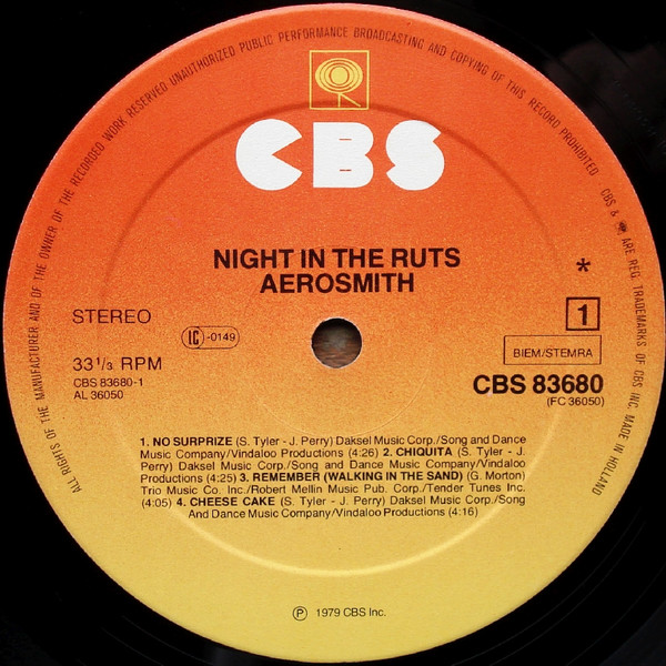 Aerosmith - Night In The Ruts | CBS (CBS 83680) - 2