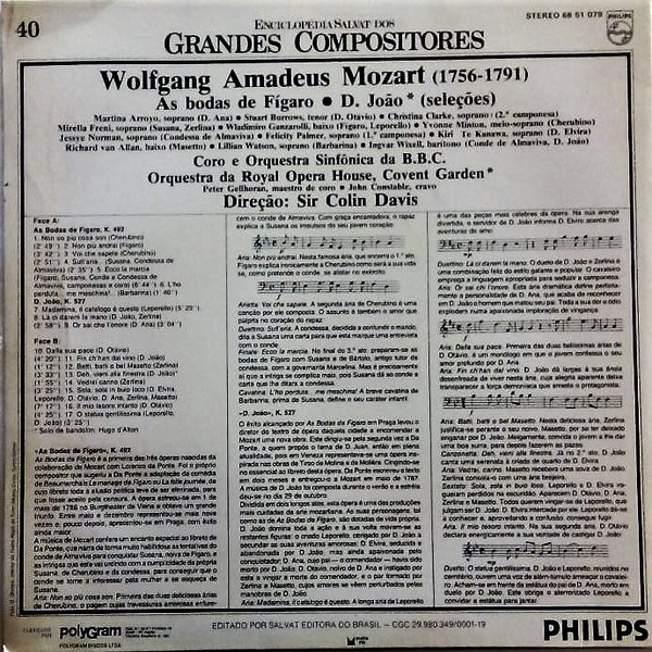 Wolfgang Amadeus Mozart - Enciclopédia Salvat Dos Grandes Compositores nº 40 | Philips (68 51 079) - 2
