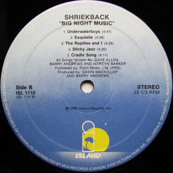 Shriekback - Big Night Music | Island Records (ISL 1110) - 4 Shriekback - Big Night Music | Island Records (ISL 1110) - 4