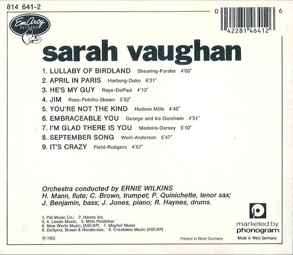 Sarah Vaughan - Sarah Vaughan | EmArcy (814 641-2) - 3 Sarah Vaughan - Sarah Vaughan | EmArcy (814 641-2) - 3