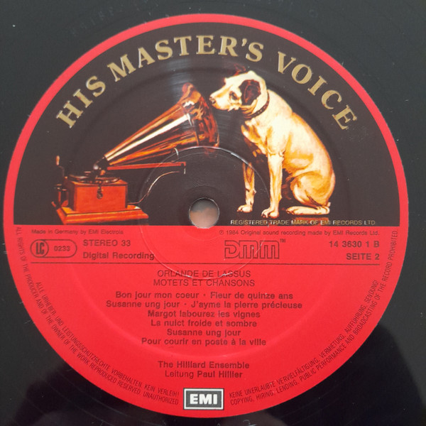 Roland de Lassus - The Hilliard Ensemble - Motets Et Chansons | His Master's Voice (067 EL 14 3630 1) - 3