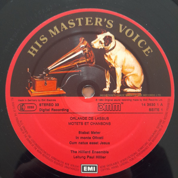 Roland de Lassus - The Hilliard Ensemble - Motets Et Chansons | His Master's Voice (067 EL 14 3630 1) - 4