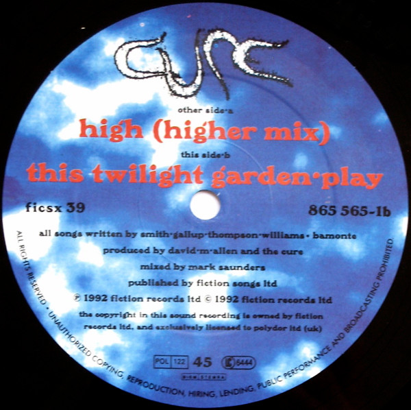The Cure - High | Fiction Records (FICSX 39) - 4
