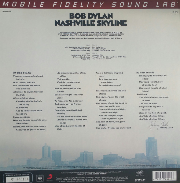 Bob Dylan - Nashville Skyline | Mobile Fidelity Sound Lab (MFSL 2-424) - 2