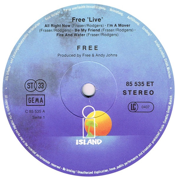 Free - Free Live | Island Records (85 535 ET) - 3