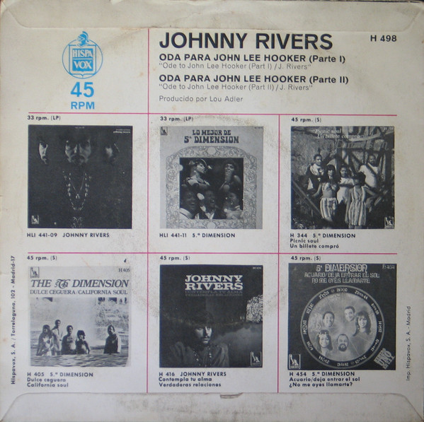 Johnny Rivers - Oda Para John Lee Hooker | Liberty (H 498) - 2