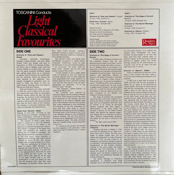 Arturo Toscanini - Toscanini Conducts Light Classical Favourites | Reader's Digest (GTOS-9B) - 4