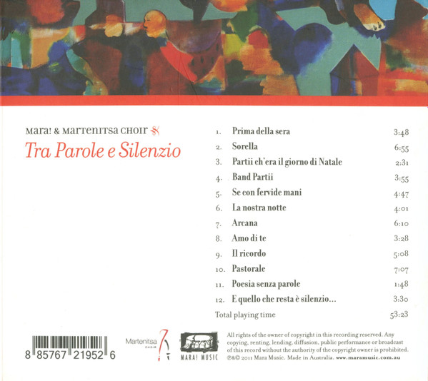 Mara! & Martenitsa Choir - Tra Parole E Silenzio CD | Mara! Music (MM003) - 2