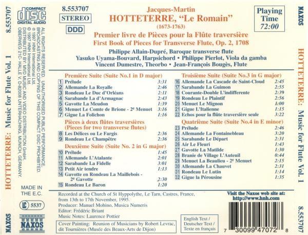 Jacques Martin Hotteterre • Philippe Allain-Dupré / Yasuko Uyama-Bouvard / Philippe Pierlot / Vincent Dumestre / Jean-François Bougès - Music For Flute Vol. 1 | Naxos (8.553707) - 2