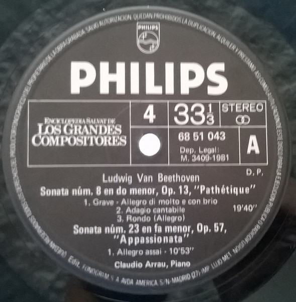 Ludwig van Beethoven , Claudio Arrau - Sonatas Para Piano "Patética" "Appassionata" "Claro De Luna" | Philips (68 51 043) - 3