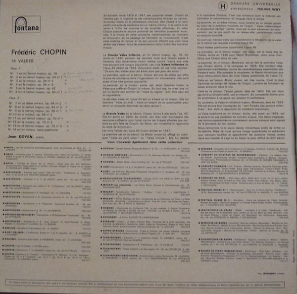 Frédéric Chopin - Jean Doyen - Les 14 Valses | Fontana (700.009 WGY) - 2 Frédéric Chopin - Jean Doyen - Les 14 Valses | Fontana (700.009 WGY) - 2