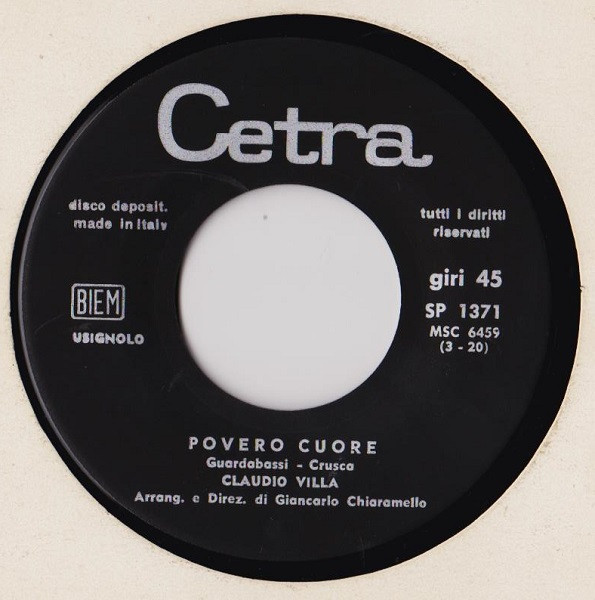 Claudio Villa - Povero Cuore | Cetra (SP 1371) - 3