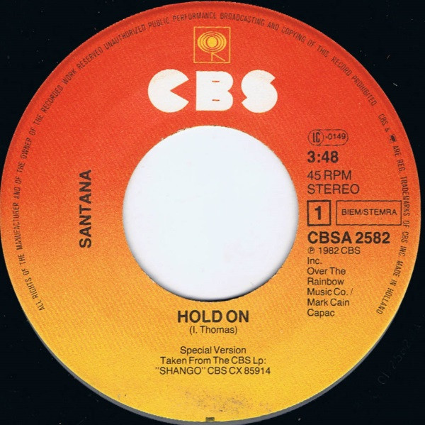 Santana - Hold On | CBS (A-2582) - 3