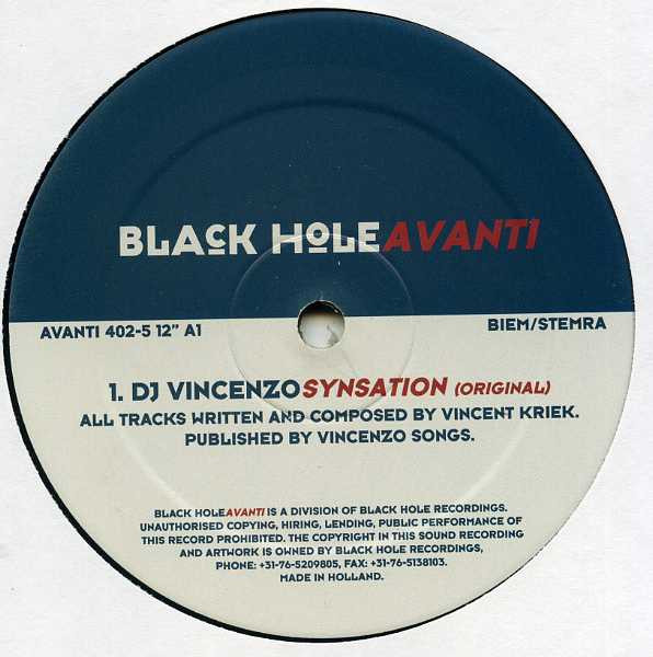 DJ Vincenzo - Synsation / Eternity | Black Hole Avanti (AVANTI 402-5 12") DJ Vincenzo - Synsation / Eternity | Black Hole Avanti (AVANTI 402-5 12")