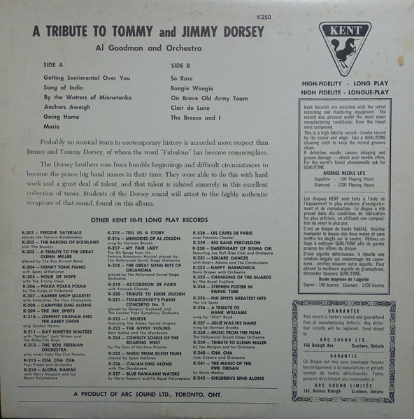 Al Goodman And His Orchestra - A Tribute To Tommy Dorsey Jimmy Dorsey [Vinyl] | Kent (K250) - 2
