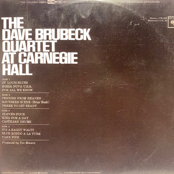 The Dave Brubeck Quartet - At Carnegie Hall | Columbia (C2S 00826) - 2
