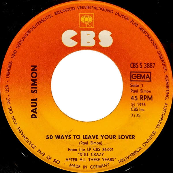 Paul Simon - 50 Ways To Leave Your Lover | CBS (CBS S 3887) - 3