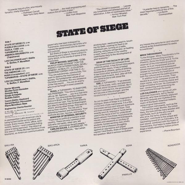 Mikis Theodorakis , Los Calchakis - State Of Siege Original Soundtrack Recording | Columbia (S 32352) - 2