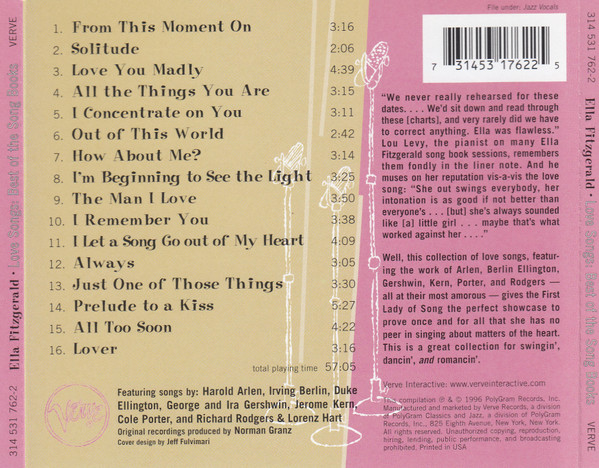 Ella Fitzgerald - Love Songs: Best Of The Verve Song Books [CD] | Verve Records (314 531 762-2) - 2