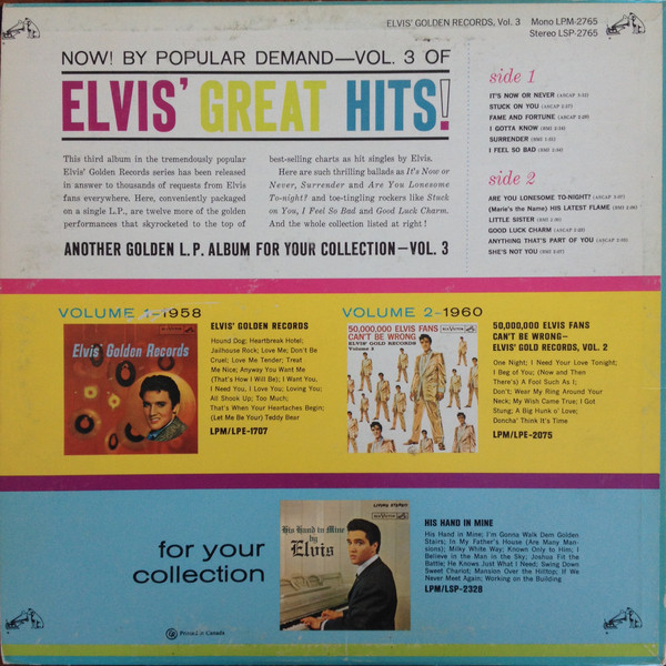 Elvis Presley - Elvis' Golden Records, Volume 3 | RCA Victor (LSP-2765) - 2 Elvis Presley - Elvis' Golden Records, Volume 3 | RCA Victor (LSP-2765) - 2