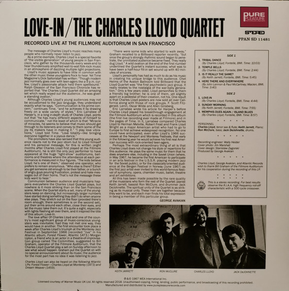 The Charles Lloyd Quartet - Love-In | Pure Pleasure Records Limited (PPAN SD11481) - 2