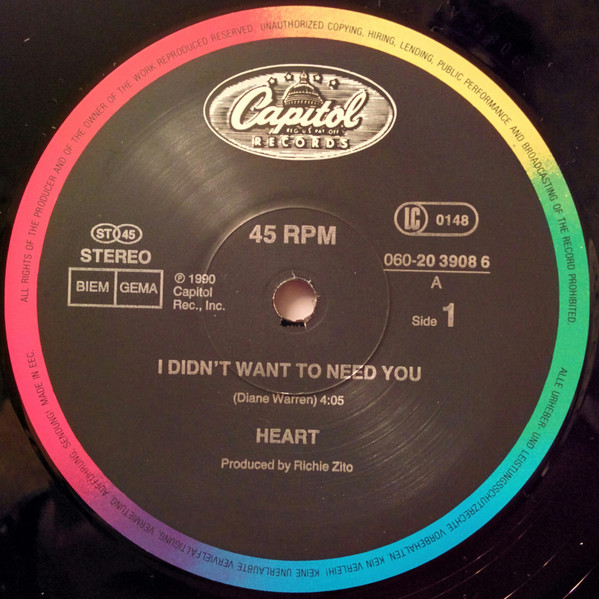 Heart - I Didn't Want To Need You | Capitol Records (060-20 3908 6) - 3 Heart - I Didn't Want To Need You | Capitol Records (060-20 3908 6) - 3