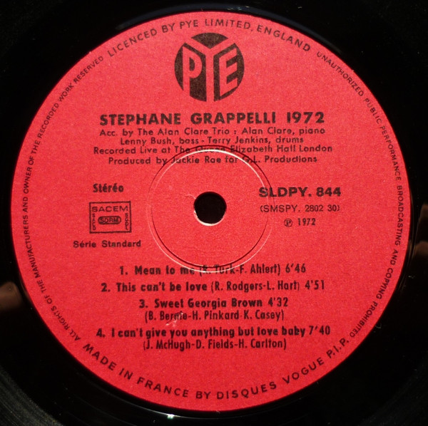 Stéphane Grappelli - Stéphane Grappelli 1972 Recorded Live At The Queen Elizabeth Hall London | Pye Records (SLDPY 844) - 3 Stéphane Grappelli - Stéphane Grappelli 1972 Recorded Live At The Queen Elizabeth Hall London | Pye Records (SLDPY 844) - 3