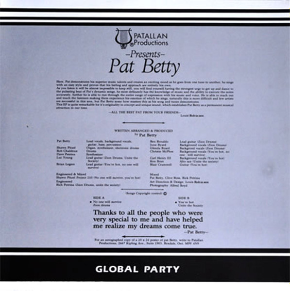 Patrick Betty - Global Party | Patallan Productions (PAT-8401) - 2 Patrick Betty - Global Party | Patallan Productions (PAT-8401) - 2