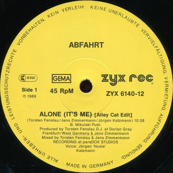 Abfahrt - Alone (It's Me) | ZYX Records (ZYX 6140-12) - 3